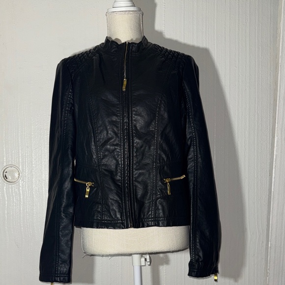 therapy Jackets & Blazers - Therapy Black Faux Leather Jacket with Gold Accents Petite XL